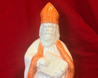 Milk Glass and Wildfire Glazed Ceramic Catholic Santa by jmdceramicsart