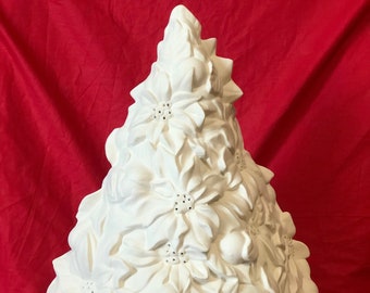 Rare Atlantic Ceramic Poinsettia tree with holes for lights in bisque ready to paint by jmdceramicsart
