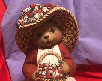 Hand Painted Valentines Gift - Clay Magic Bear - Handcrafted Ceramic Bear Figurine - Ornamented Heart Shaped Sculpture - Clay Magic Art Etsy