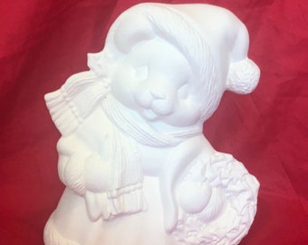 Christmas Female Bear Ceramic Bisque ready to paint