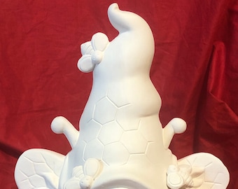 Clay Magics Buzzbee Gnome with Bees in ceramic bisque ready to paint by jmdceramicsart