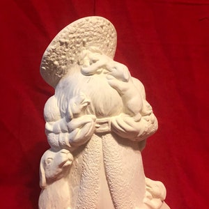 DIY Handmade Ceramic Bisque - Santa with Puppies Sculpture - Ceramic Santa Figurine - Ready-to-Paint - Xmas Figurine - DIY Home Decor - Gift