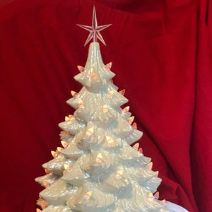 Handcrafted Ornamented Xmas Tree and Base - Shimmering White Xmas Tree - Ceramic  - Ceramic Christmas Tree - Festive Xmas Decor - Xmas Tree