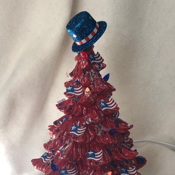 Unabhängigkeitstag verzierte Keramikbaum - Feiertagsdekor - Handgefertigter 4. Juli Keramikbaum - Einzigartiges Weihnachtsgeschenk - Qualitätskeramik
