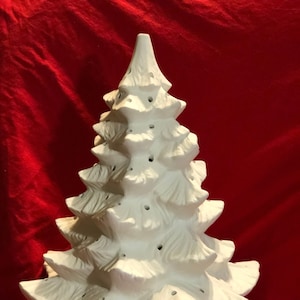 DIY Ceramic Christmas Tree - Ceramic Bisque Xmas Tree and Base with Holes for lights - Handcrafted Ornamented Xmas Tree - DIY Craft Kit