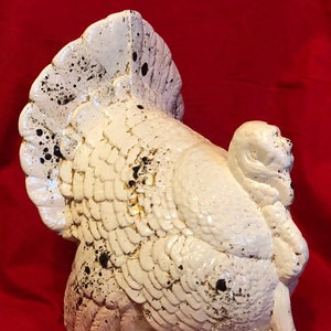 Handcrafted Ceramic Turkey - Thankgiving Tabletop - Ornamented Holiday Centerpiece - Rustic White Turkey Figurine - Holiday Turkey Sculpture