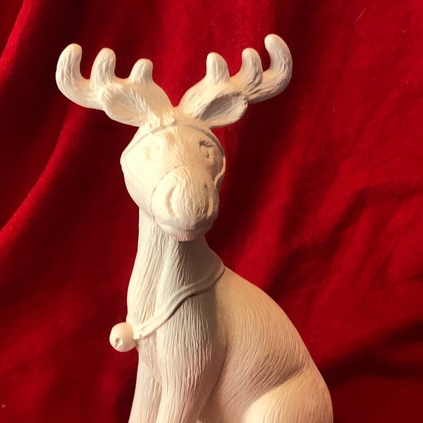 Gare Molds Sitting Ceramic Reindeer in bisque ready to paint by jmdceramicsart