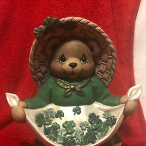 Clay Magic Bear Ceramic St. Patricks Day Female Bear Festive Holiday Decor by jmdceramicsart