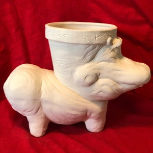 Ceramic Hippo Waddle Pot in bisque ready to paint