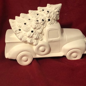 Clay Magic Truck - Handmade Bisque Ceramic Truck - Collectible Truck Figurine with Tree - Ready to Paint by jmdceramicsart