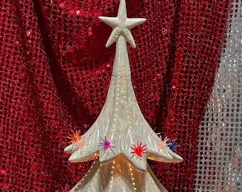Handmade Ceramic Xmas Tree: Glazed Atlantic Skirt Tree with Sputnik Bulbs