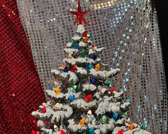 Snow-Topped Christmas Tree with Multicolor Bulbs and Star on Base - Aluminum Fir Tree - Handcrafted Ornamented Xmas Tree - Xmas Home Decor