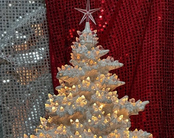 Handmade Glazed Ceramic Christmas Tree with Star: Pearl White Art - White Diamond Fir Xmas Tree