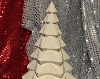 Ceramic Christmas Tree with Holes for Bulbs and Star - Handcrafted Ornamented Xmas Tree and Base - Xmas Decor Etsy - DIY Mayco Faceted Tree