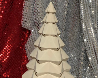 Ceramic Christmas Tree with Holes for Bulbs and Star - Handcrafted Ornamented Xmas tree - Festive Holiday Decor - DIY Mayco Faceted Tree