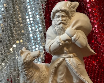 Provincial Native American Santa with Wolf Ceramic Bisque