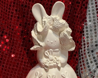 Ceramic lace dress Rabbit in bisque ready to paint by jmdceramicsart