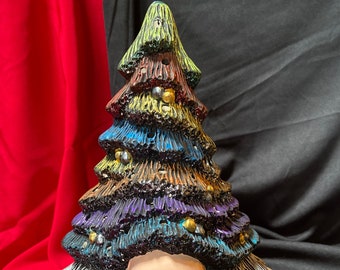 Handmade custom painted Witch Gnome Tree with bulbs and light kit by jmdceramicsart