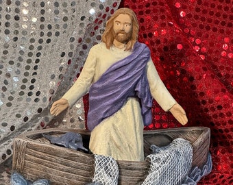 Custom painted 3 piece Jesus in the fishing boat with fish by jmdceramicsart