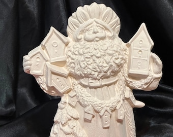 Rare Gare Molds Sunflower Birdhouse Santa in Ceramic Bisque ready to paint by jmdceramicsart