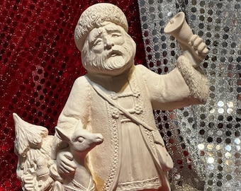 DIY Handmade Ceramic Bisque - Santa Claus Sculpture - Santa with Bell Figurine - Ready-to-Paint - Xmas Gifts - DIY Home Decor - Xmas Decor