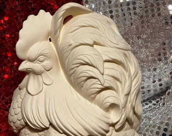 Rare Atlantic Molds Rooster Cookie Jar in ceramic bisque ready to paint by jmdceramicsart