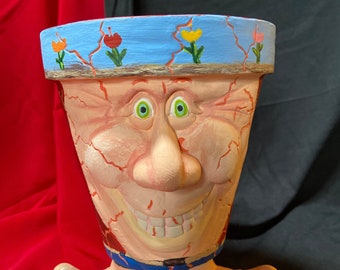 Handmade custom painted ceramic Crackpot Planter by jmdceramicsart