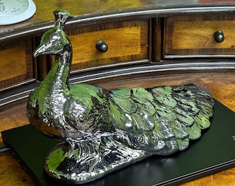 Peacock Statue - Ceramic Peacock Art - Peacock Figurine - Metal Glazed Peacock - Peacock Home Decor and Unique Gift for Peacock Lover - Etsy