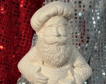 DIY Ceramic Bisque - Ready to Paint Chef Santa  - Festive Holiday Decor - Ceramic Santa Figurine - Unique Xmas Gift - Kitchen Xmas Tabletop