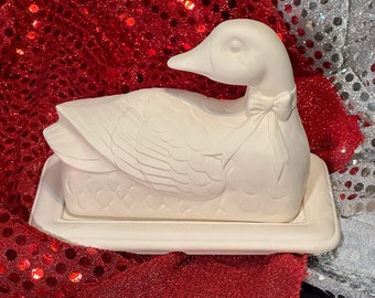 Duncan Molds Duck Butter Dish in ceramic bisque ready to paint by jmdceramicsart