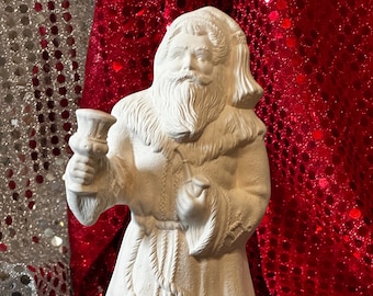 Santa with pipe and bell in ceramic bisque ready to paint by jmdceramicsart