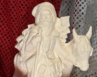 Provincial Molds Santa with Donkey in ceramic bisque ready to paint by jmdceramicsart