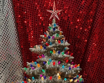 Star-Topped Christmas Tree with Multicolor Bulbs and Star on Base - Handcrafted Ornamented Xmas Tree - Aluminum Fir Tree - Festive Xmas Tree