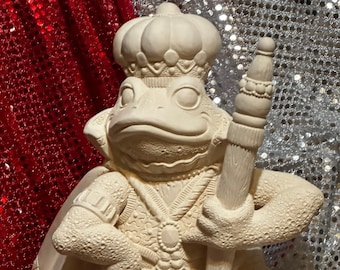 Handcrafted Crown Prince Frog Sculpture - Ceramic Bisque Sculpture - Fairy Tale Decor - DIY Tabletop Centerpiece by jmdceramicsart