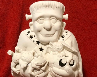 Large Frankenstein with holes for lamp in ceramic bisque ready to paint