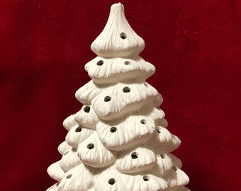 Handcrafted DIY Ceramic Xmas Tree and Base - DIY Ceramic Bisque Christmas Tree - Ready-to-Paint - Festive Xmas Tree Accent - Xmas Tree Art
