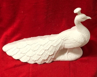 Peacock Decor - DIY Ceramic Bisque - Peacock Figurine -Bisqueware Sculpture - DIY Home Decor - Ready-to-Paint Peacock