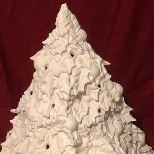 Rare Ceramic Holly Christmas Tree Bisque With Holes for Lights Etsy