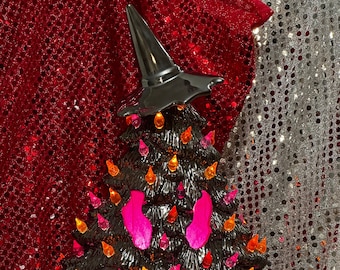 Handcrafted Ornamented Ceramic Halloween Tree - Halloween Decorations - Spooky Halloween Decor - Holiday Essentials - Xmas Tree Figurine Art