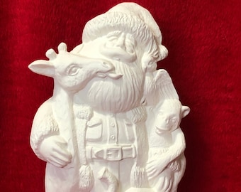 Ready to Paint - DIY Ceramic Santa Figurine - Bisque Wildlife Santa Claus - Festive Holiday Decor by jmdceramicsart. 2873