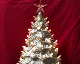 Handcrafted Ornamented Xmas Tree and Base - Ceramic Xmas Tree - Xmas Tree Gift - Festive Xmas Decor - Chrome Xmas Accent Tree - Xmas Decor