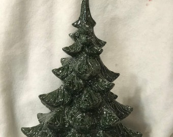 Green Glazed Ceramic Christmas Tree with holes and Base