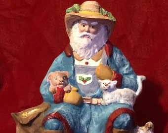 Old World Farmer Santa Claus with a pig, cat and pheasant