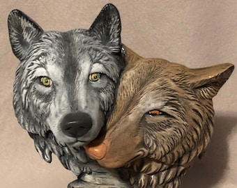 Dry Brushed Ceramic Driftwood Wolf Couple using Mayco Softee Stains by jmdceramicsart