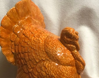 Harvest Orange Glazed Ceramic Turkey Centerpiece by jmdceramicsart