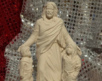 4 Piece Set of Jesus with children and base in ceramic bisque ready to paint by jmdceramicsart