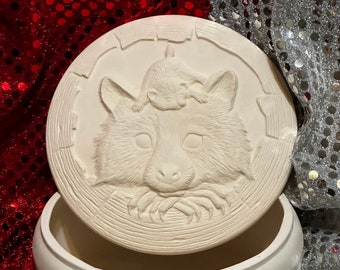 Ceramic Bowl with Raccoon Lid in bisque ready to paint by jmdceramicsart
