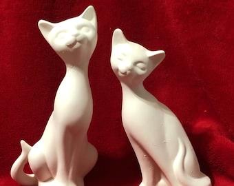 Set of 2 Siamese Cats in ceramic bisque ready to paint