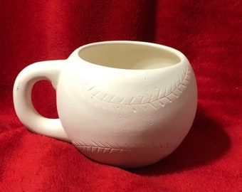 Small Baseball Coffee Cup in ceramic bisque ready to paint