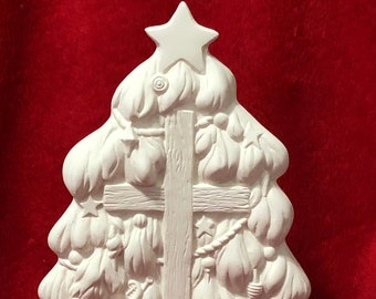Christmas Tree with Cross ceramic bisque ready to paint